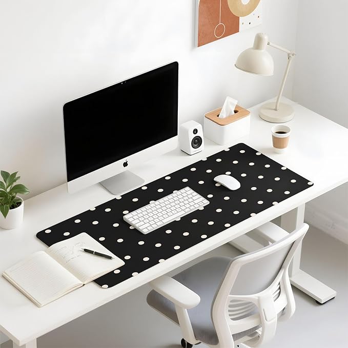 Mouse Pad Leather Desk Mat Large Keyboard Cute Office Desktop Computer Laptop XXL Long Big Aesthetic Modern Design Women Girls Gaming Gamer Oversized Wide Mousepad 31.5"x15.7", Polka Dots