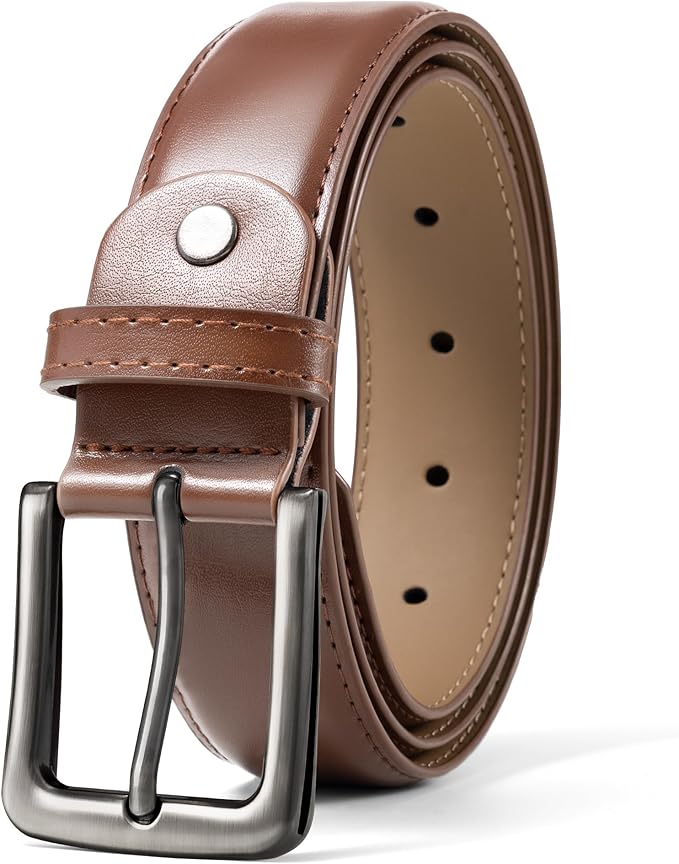 maikun Mens Black Leather Belt, Casual Dress Belts For Men, Classic Design Pin Buckle