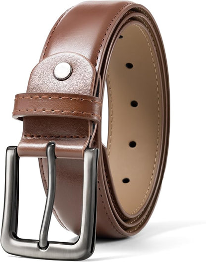 maikun Mens Black Leather Belt, Casual Dress Belts For Men, Classic Design Pin Buckle