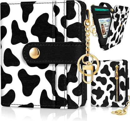 Jogjam Cow Print Rfid Women Wallet, Small Slim Thin Credit Card Wallet, PU Leather Bifold Cash Zipper Coin Pocket ID Window for Female Ladies Teen Girls Girly