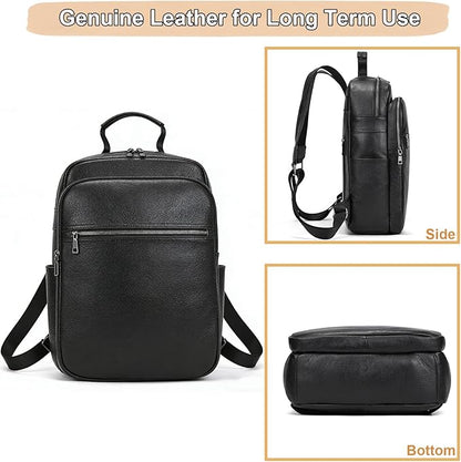Genuine Leather 15.6 Inch Laptop Backpack for Men & Women, Business Commute Bag Daypack with Multi-Pockets for Travel Outdoor