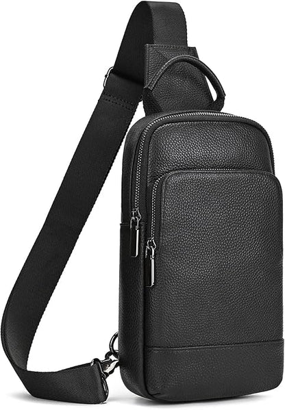 LUUFAN Men's Genuine Leather Sling Bag Chest Shoulder Backpack Crossbody Bag for Casual Sports Hiking Running Travel
