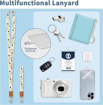 Lanyard Wallet with Id Badge Holder, Bee RFID Small Keychain Wallet Women Wristlet, Cute Zipper Credit Card Holder Phone Wrist Neck Strap for Key Name Tag, Teacher Student Office Gifts
