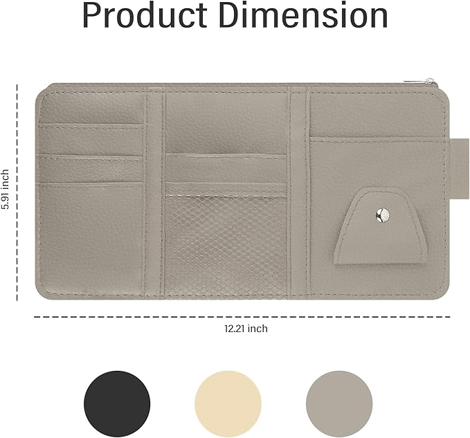 Car Visor Organizer with Sunglass Holder,Multi-Functional Car Sun Visor Organizer with Zipper for Cards,Money,Tickets,Leather Interior Accessories (Gray)