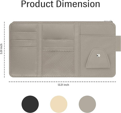 Car Visor Organizer with Sunglass Holder,Multi-Functional Car Sun Visor Organizer with Zipper for Cards,Money,Tickets,Leather Interior Accessories (Gray)