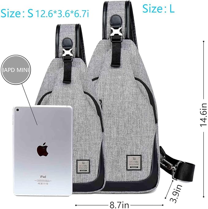 Small Sling Bag Crossbody Backpack Over the Shoulder Bag for Men Women Travel Outdoors, Lightweight Sling Chest Pack (Large, Grey)