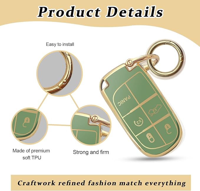 for Jeep Key Fob Cover Keychain Soft Full Protection Key Case Shell, Car Accessories for Man,Girls, Women, Compatible with Jeep Smart Key 3 4 5 Buttons Protector(Green)