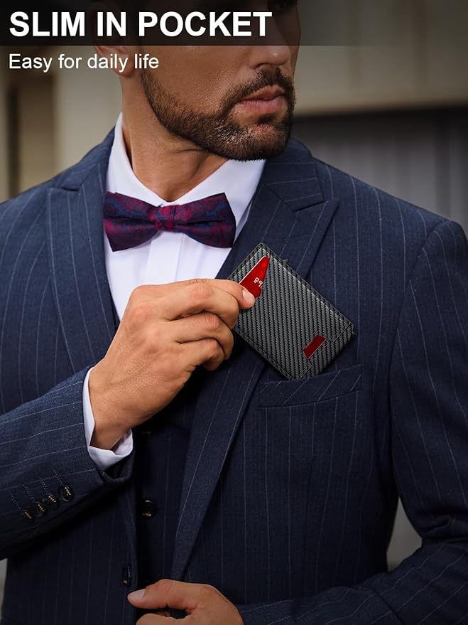 GHUKY Wallet for Men RFID Wallet with Money Clip, Slim Pop Up Card Holder for 10-12 Cards, Minimalist Smart Credit Card Case with ID Window, Bifold Metal Wallet for Front Pocket, Gifts for Men