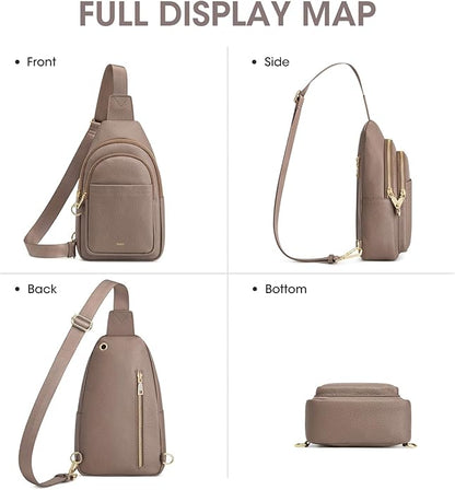 Kattee Sling Bag for Women, Leather Fanny Packs Crossbody Purse, Small Chest Bag for Travel with RFID Blocking