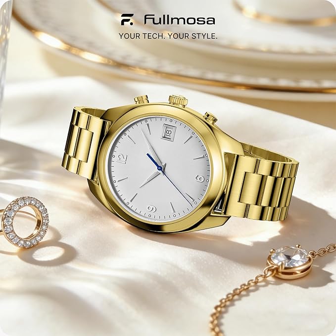 Fullmosa 18mm Stainless Steel Watch Band, Quick Release Metal Replacement Strap with Removable Links, Includes Spring Bars & Link Removal Tool for Men Women (Golden)