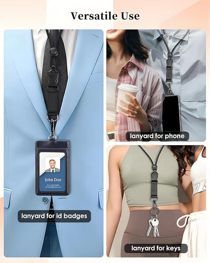 Teskyer Lanyards for ID Badges, Safety Breakaway Round Cord Lanyard with Detachable Buckle, Metal Hook and 2 Key Rings for Work ID Badge, Keys, Phone