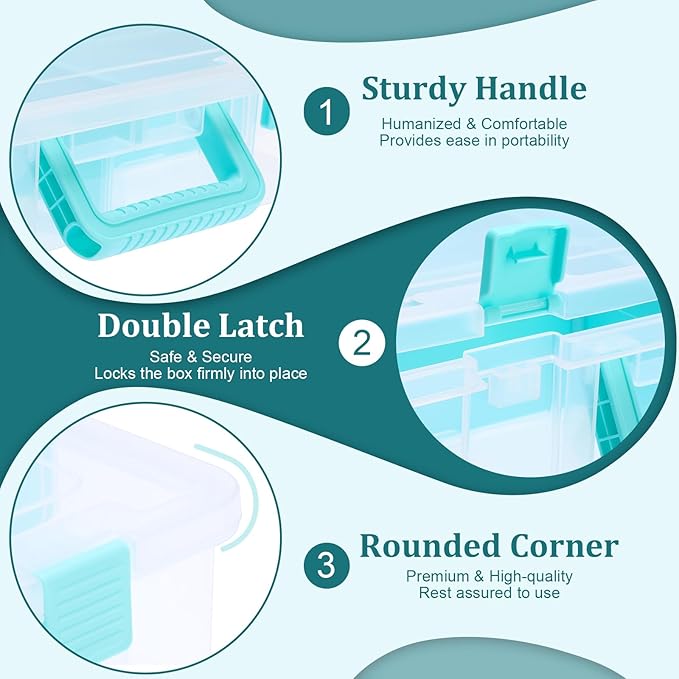 BTSKY Clear Plastic Dividing Storage Box with 8 Compartments Adjustable Storage Bin with Lid Portable Craft Storage Container Multipurpose Sewing Box Art Supply Organizer, 15.1x13.9x3.5 Inches