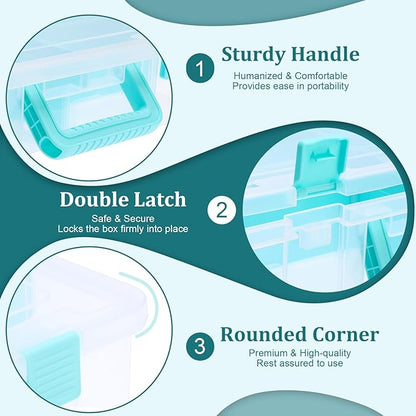 BTSKY Clear Plastic Dividing Storage Box with 8 Compartments Adjustable Storage Bin with Lid Portable Craft Storage Container Multipurpose Sewing Box Art Supply Organizer, 15.1x13.9x3.5 Inches