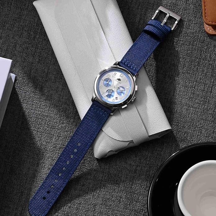 BISONSTRAP Men’s Nylon Watch Bands, Two-Piece Military Watch Straps, Quick Release, Brushed Buckle, Band Width 18mm 19mm 20mm 22mm