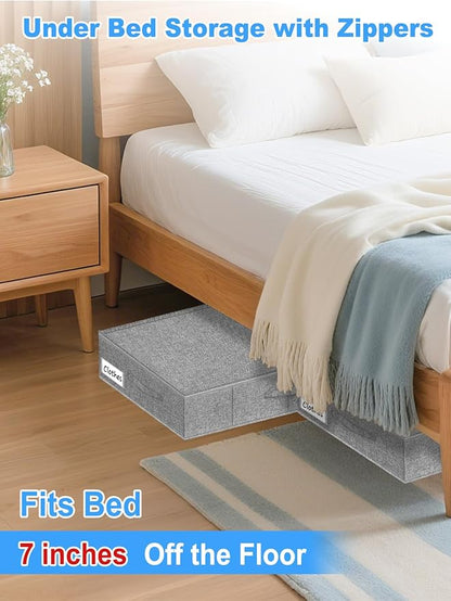 6.7-Inch Tall Under Bed Storage Container, Underbed Storage Bin w/Rigid Sides & Bottom, Large Under-Bed Clothes Organizer with Zippered Lid for Bedroom, Dorm, Sofa, 30x15x6.7 Inches, Gray