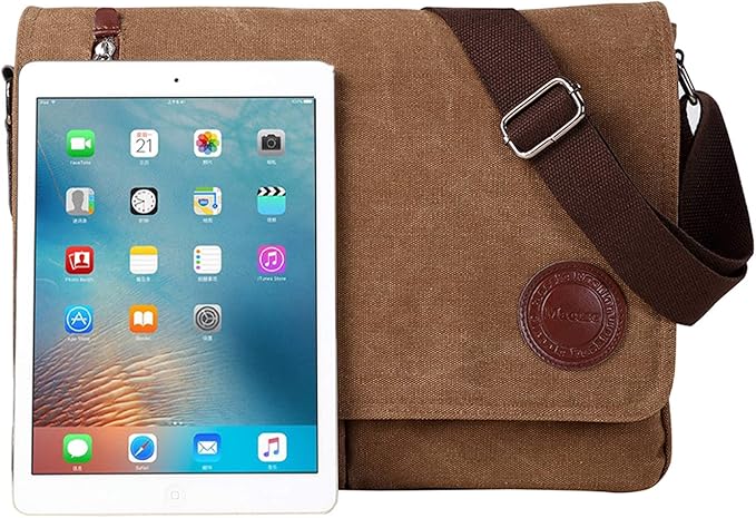 Mactso Vintage Canvas Messenger Bag for Men Women, 13.5 Inch Laptop Satchel Shoulder Bag with Multiple Pockets, Crossbody Bag for Work Travel College (Coffee-01)