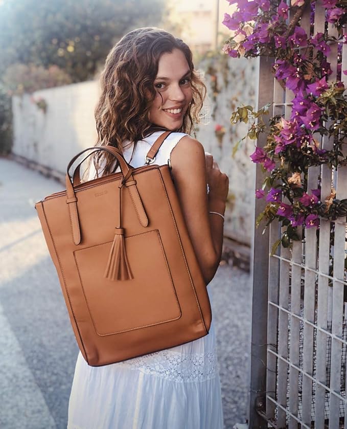 ECOSUSI Tote Bag Convertible Backpack for Women Vegan Leather Handbag Multifuction Shoulder Bag