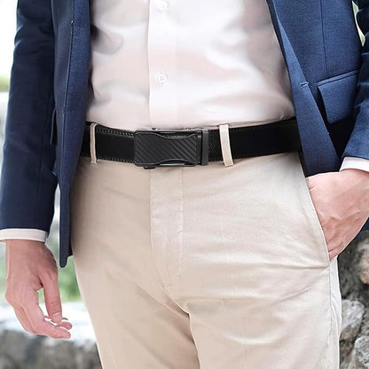 GAEKEAO Mens Belt Leather 1 3/8" - Micro-Adjust Buckle Ratchet Belts for Men Dress Casual to Formal Trim to Fit with Gift Box
