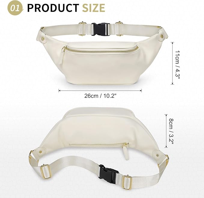 Faux Leather Belt Bag for Women, Crossbody Fanny Pack with Adjustable Strap, Back Zipper Pocket, Large Capacity Waist Pack for Travel, Concerts, Beige
