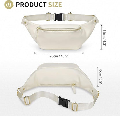 Faux Leather Belt Bag for Women, Crossbody Fanny Pack with Adjustable Strap, Back Zipper Pocket, Large Capacity Waist Pack for Travel, Concerts, Beige