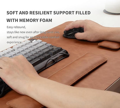RENMTURE Large Mouse Pad and Keyboard Wrist Rest, Desk Pad for Keyboard and Mouse, Large Gaming Mouse Pad with Wrist Support, Desk Mat for Work and Gaming (Brown)