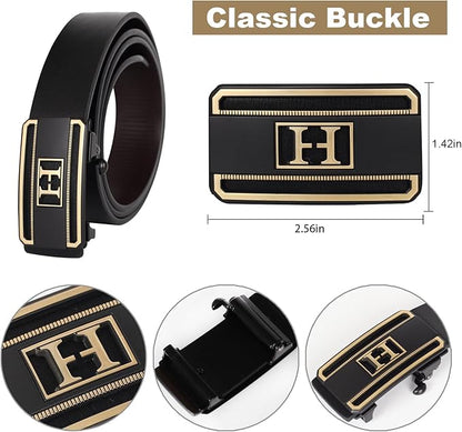 Aurolran Men&Womens Leather Dress Belt Business Automatic Buckle Belt Color-Black Silver Gold