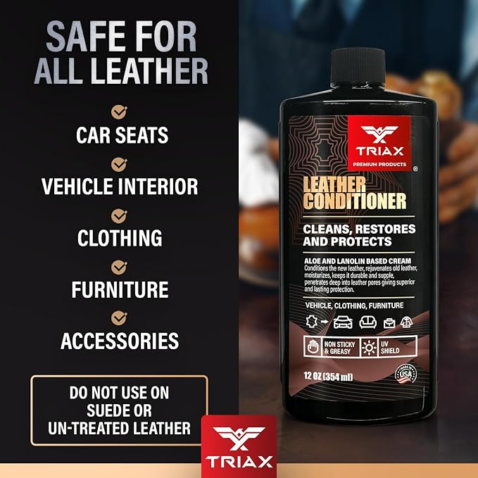 TRIAX Leather Conditioner Cleans, Restores, and Protects Vehicles, Clothing, and Furniture (12 Ounce)