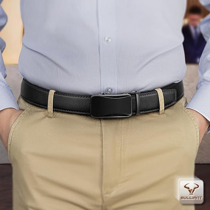 BULLIANT Mens Ratchet Belt,Leather Adjustable Slide Belt For Gift Mens Dress Casual 1 3/8",Size Adjustable