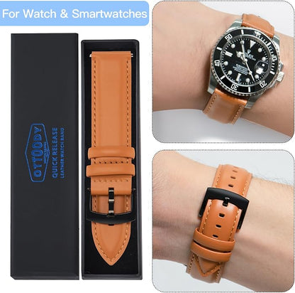 OTTOODY Leather Watch Bands Quick Release, Elegant Top Grain Leather Watch Straps for Men & Women, Choice of Color & Width - 18mm, 19mm, 20mm, 21mm or 22mm Wristbands Bracelet for Watch & Smartwatch