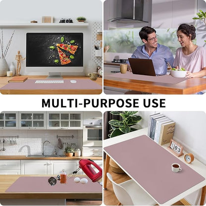 Bloss Pink Desk Mat, Large Mouse Pad, Non-Slip Desk Protector Mat, Leather Desk Blotter, Waterproof Desk Pad for Make Up Desk/31.5×15.7 Inch