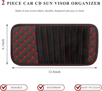 2 PCS Car CD Visor Storage Cases, Large Capacity Auto Sun Visor DVD Holder with 10 Storage Sleeves, Leather Sunshade CD Pocket Interior Decoration for Cars Trucks SUVs (Red)