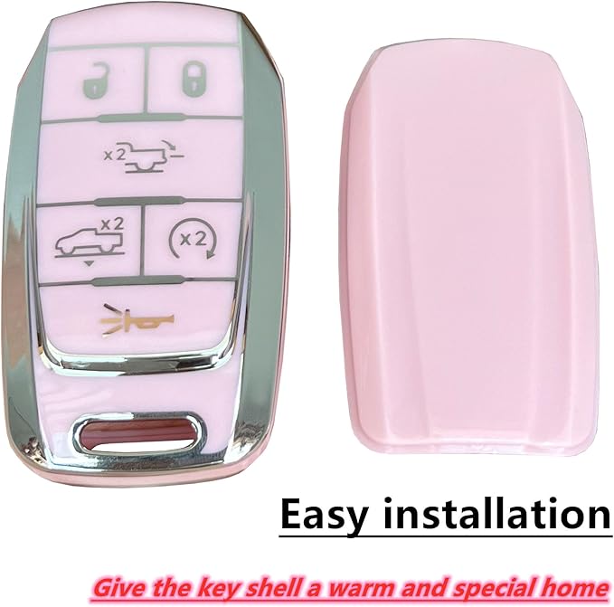 Key Protective Shell for RAM Key Fob Cover with Keychain Fit for RAM 1500 2500 3500 Smart Key Case Accessories (6-Button-Pink-Silver)