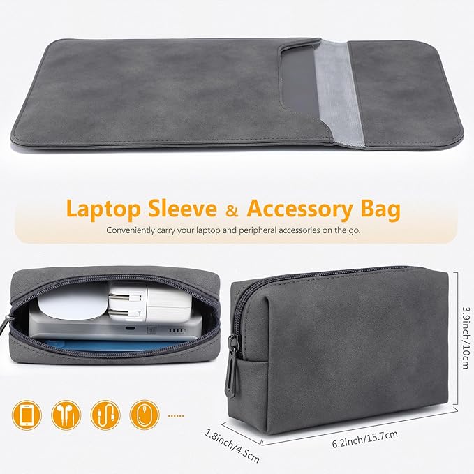 HYZUO 15 Inch Laptop Sleeve Compatible with MacBook Air 15.3/15 M3/M2 A3114 A2941 2023-2024, 15-inch Surface Laptop 7/6/5/4/3, MacBook Pro 15 A1990 A1707 2016-2019, Faux Suede Leather Case, Space Gray
