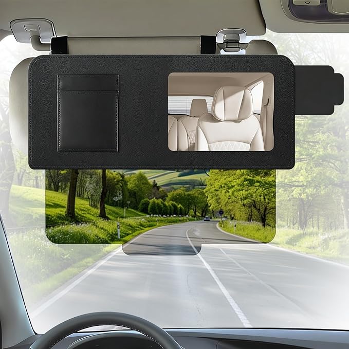 Car Visor Extender with Mirror & Polarized UV400 Lens – 2-in-1 Sun Blocker & Mirror – Retractable Anti-Glare Sunshade Attachment – Reduces Glare, UV, Fog & Snow – 13" Universal Fit – Safe Driving