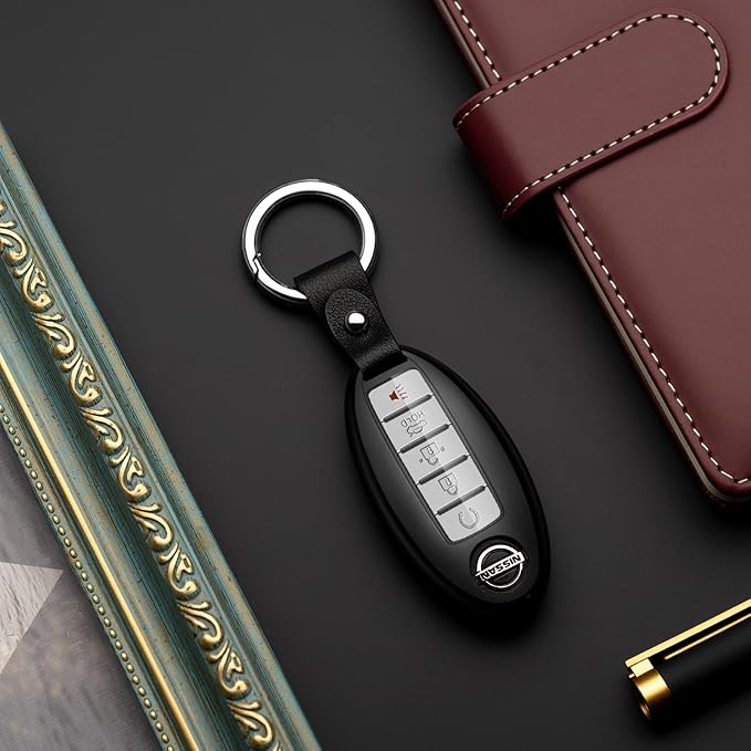 Compatible with Nissan Key Fob Cover Altima Maxima Rogue Armada Pathfinder Compatible with Infiniti Key Fob Cover Black TPU Protector Car Key Chain Holder Case Accessories