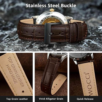 WOCCI Watch Bands, Top Grain Leather, Embossed Alligator Grain, Quick Release, Band Width 18mm 20mm 22mm
