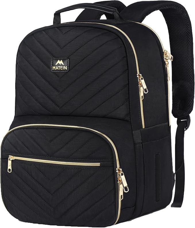 MATEIN Work Backpack with Lunch Compartment, Insulated Quilted Lunch Backpack for Women, Water Resistant Lunchbox Back Pack for Nurse, 15.6 Inch Teacher Work Bag for Office Business Commuting, Black