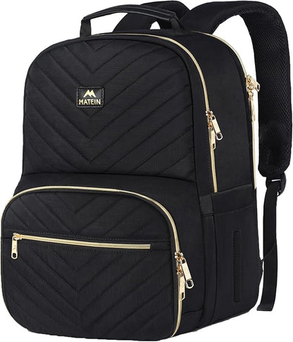 MATEIN Work Backpack with Lunch Compartment, Insulated Quilted Lunch Backpack for Women, Water Resistant Lunchbox Back Pack for Nurse, 15.6 Inch Teacher Work Bag for Office Business Commuting, Black