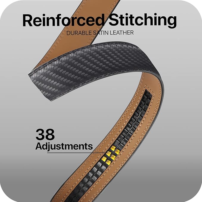 Marino Avenue Ratchet Belt for Men. Adjustable Leather Dress Belt with 38 Easy to Click Into Place Ratchet Closures.