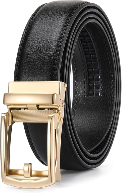 GAEKEAO Ratchet Belt for Men Genuine Leather 1 3/8" - Micro-Adjust Buckle Trim to Fit Dress Belt Casual to Formal Gift Boxed