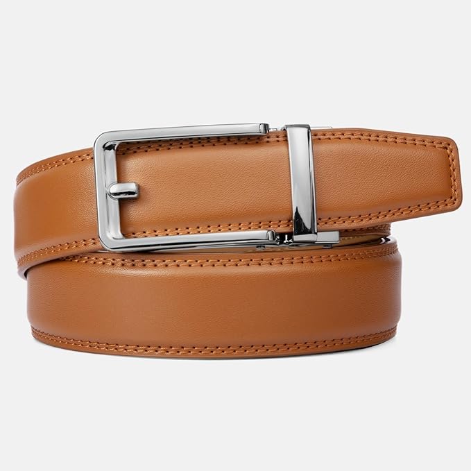 Founders & C Men's Leather Ratchet Comfort Click Belt Dress with Slide Buckle -Adjustable Trim to Fit