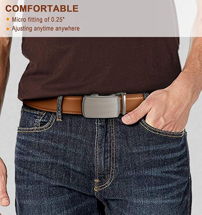 BULLIANT Men Belts 2 Pack,Ratchet Sliding Belt Adjustable For Gift Mens Dress Casual 1 3/8",Cut for Fit