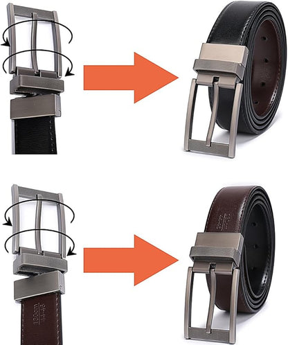 Belts for Men Reversible Leather 1.25” Waist Strap Fashion Dress Buckle Beltox