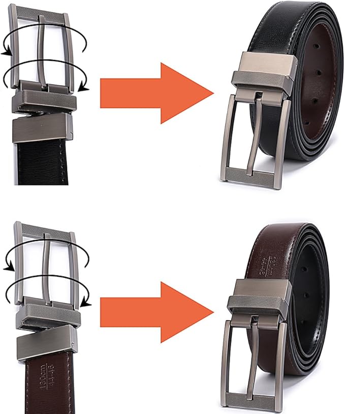 Belts for Men Reversible Leather 1.25” Waist Strap Fashion Dress Buckle Beltox