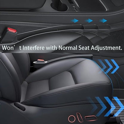 Car Seat Gap Filler Organizer for Tesla Model Y Juniper & Model 3 Highland, TPE Seat Gap Plug with Storage Slot, Seat Belt Slot, No-Drop, Black, 2-Pack