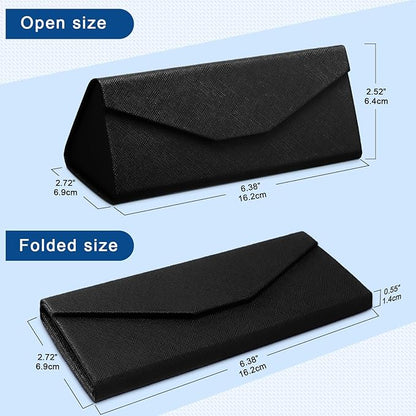 Flutesan 4 Pack Foldable Glasses Sunglasses Case PU Hard Shell Collapsible Eyeglasses Leather Case 4 Cleaning Cloths