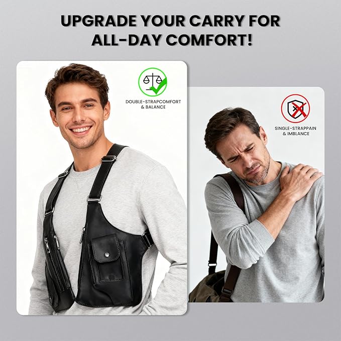 Leather Double Shoulder Armpit Bag for Men Underarm Concealed Rover The Holste Vest for Mens Adjustable Leather Bag (brown)