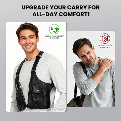 Leather Double Shoulder Armpit Bag for Men Underarm Concealed Rover The Holste Vest for Mens Adjustable Leather Bag (Black)