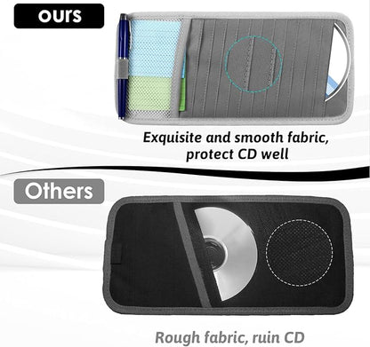 salbsever Cd Car Holder, Large Capacity CD Visor Holders for Car DVD Storage Case with 12 Disc Sleeves 1 Mesh Pocket 1 Pen Holder and Elastic Band Grey
