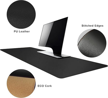 MAIDERN 47.2" x 15.7" Cork & Leather Desk Pad, Large XXL Mat, Full Mouse Pad, Dual Sided Protector for Gaming Home Office (Black)